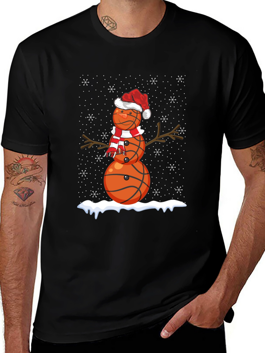 Basketball Snowman Christmas T-Shirt