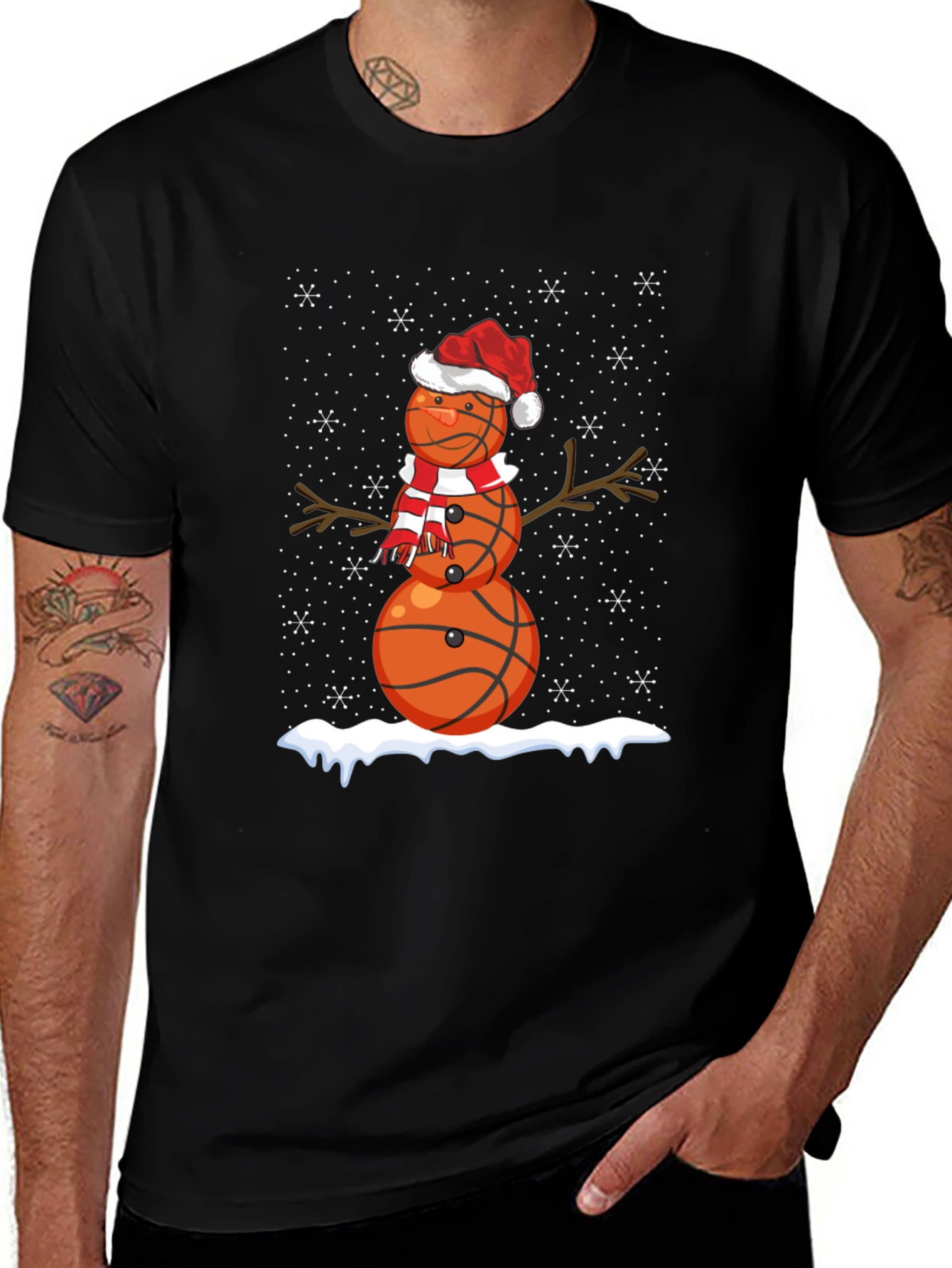 Basketball Snowman Christmas T-Shirt