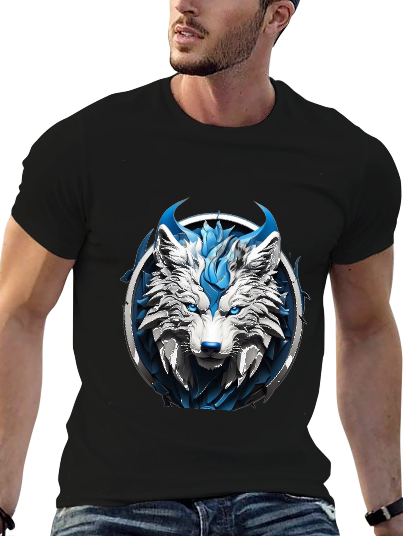 Abstract Blue Wolf Graphic Tee