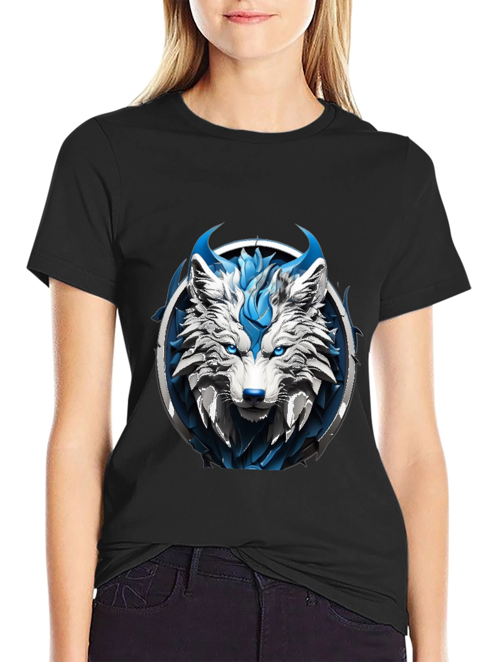 Abstract Blue Wolf Graphic Tee