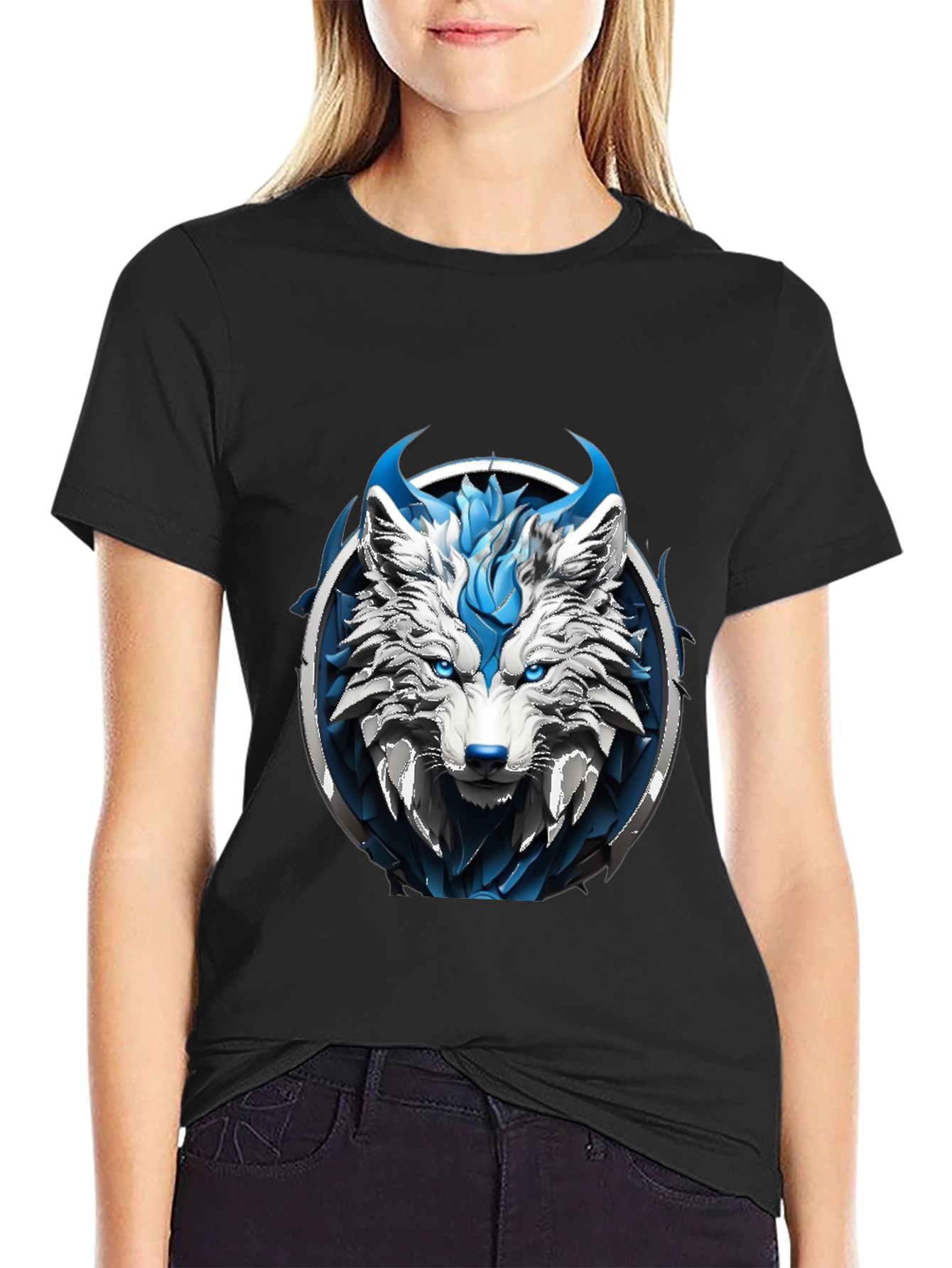 Abstract Blue Wolf Graphic Tee