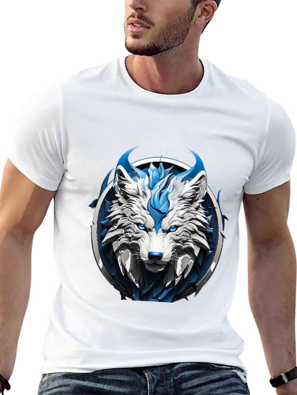 Abstract Blue Wolf Graphic Tee