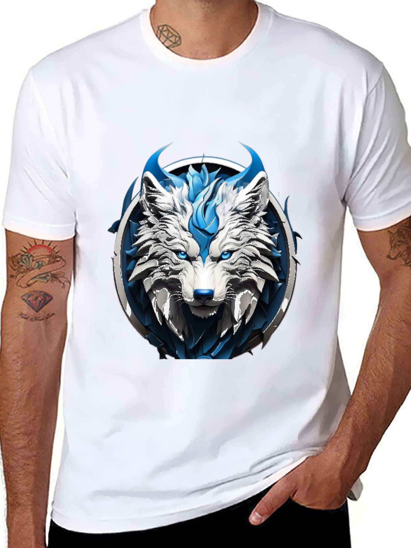 Abstract Blue Wolf Graphic Tee