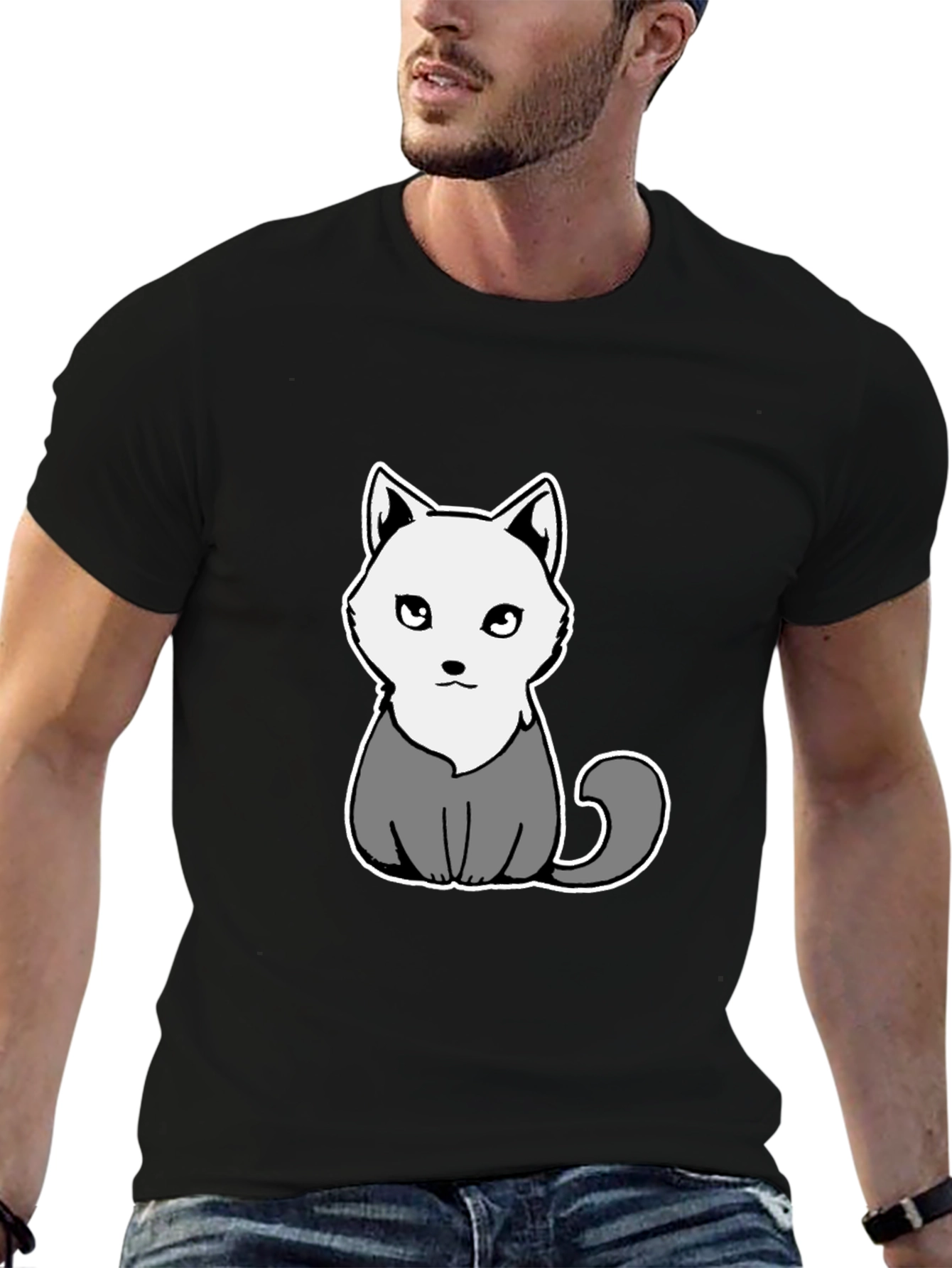 Cartoon Cat Graphic Tee - Mens Black T-Shirt