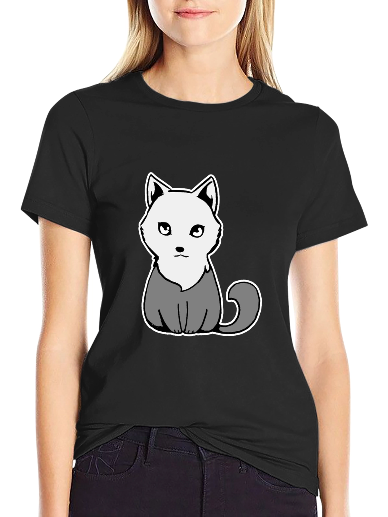 Cartoon Cat Graphic Tee - Mens Black T-Shirt