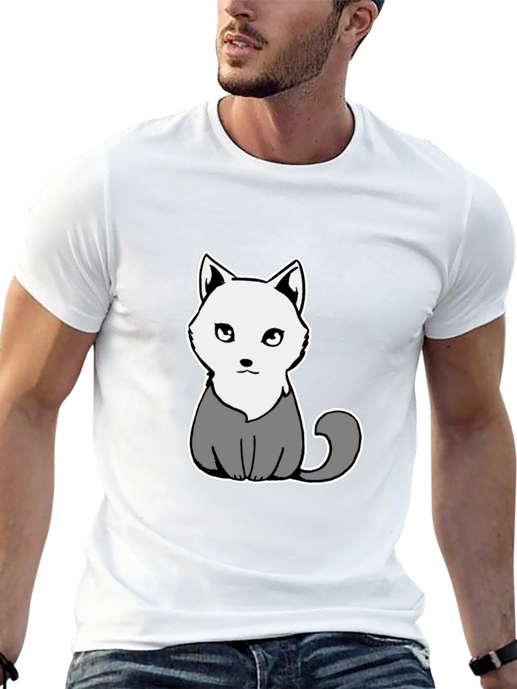 Cartoon Cat Graphic Tee - Mens Black T-Shirt