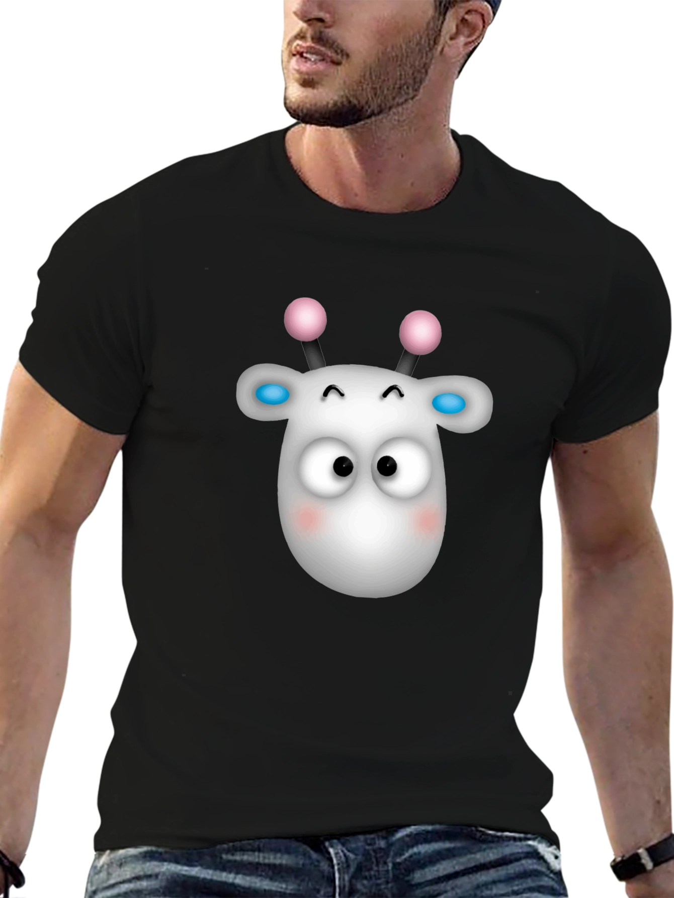 Cute Cartoon Animal Graphic Black T-Shirt