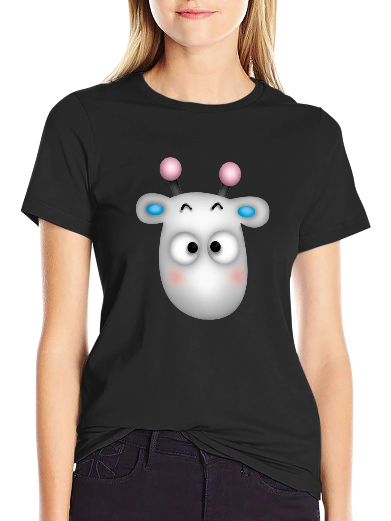 Cute Cartoon Animal Graphic Black T-Shirt