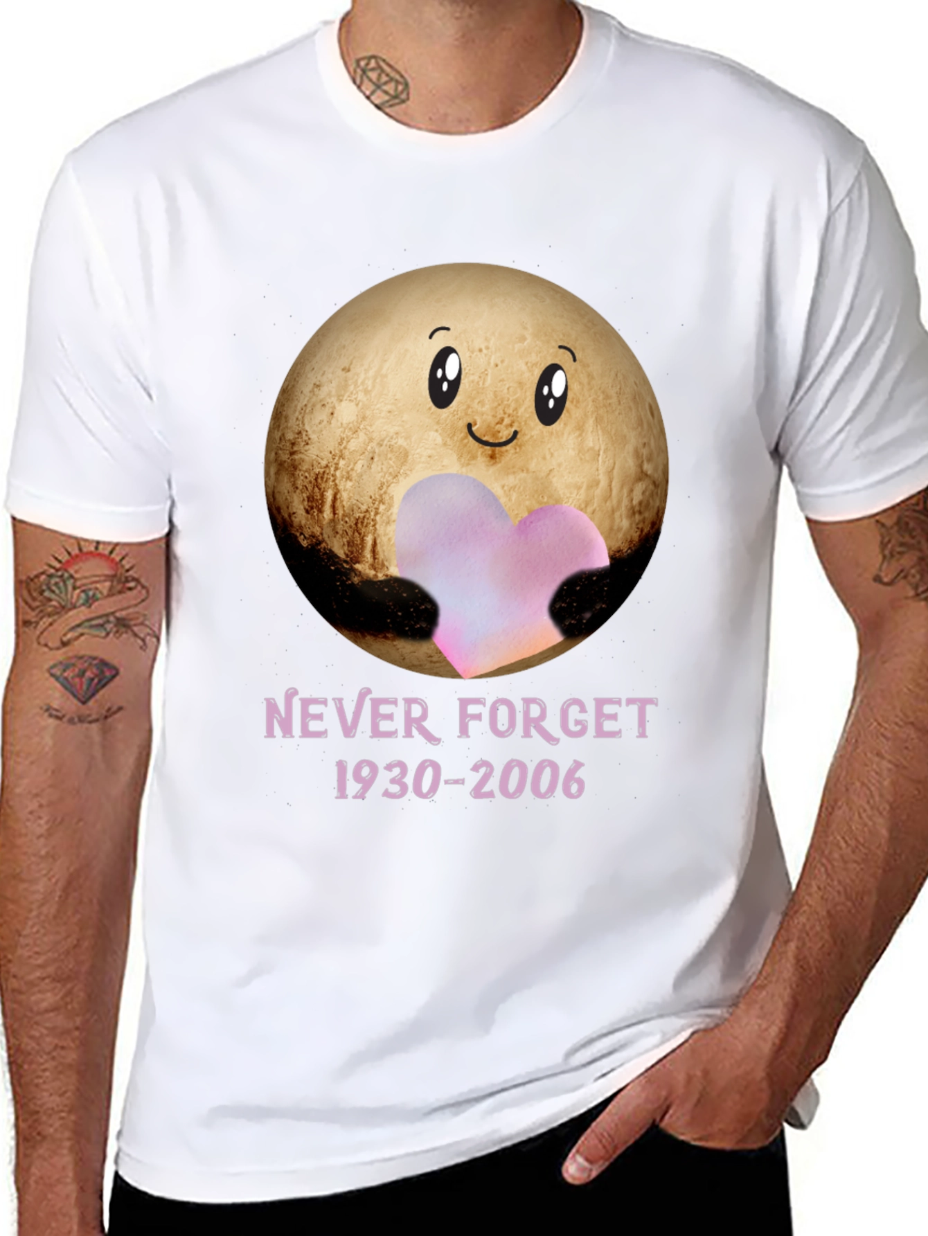 Pluto Never Forget T-Shirt - Heart Space Design