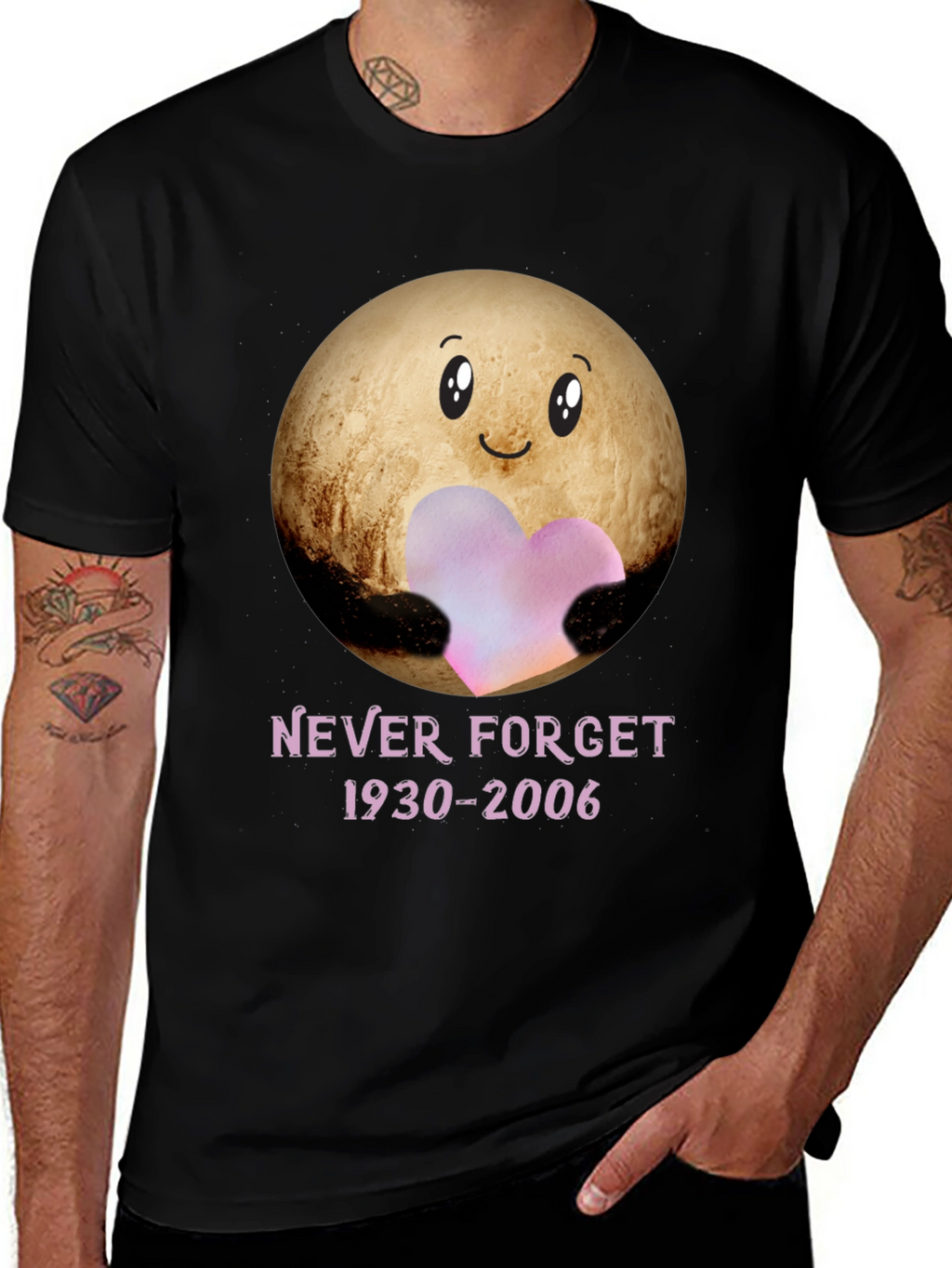 Pluto Never Forget T-Shirt - Heart Space Design