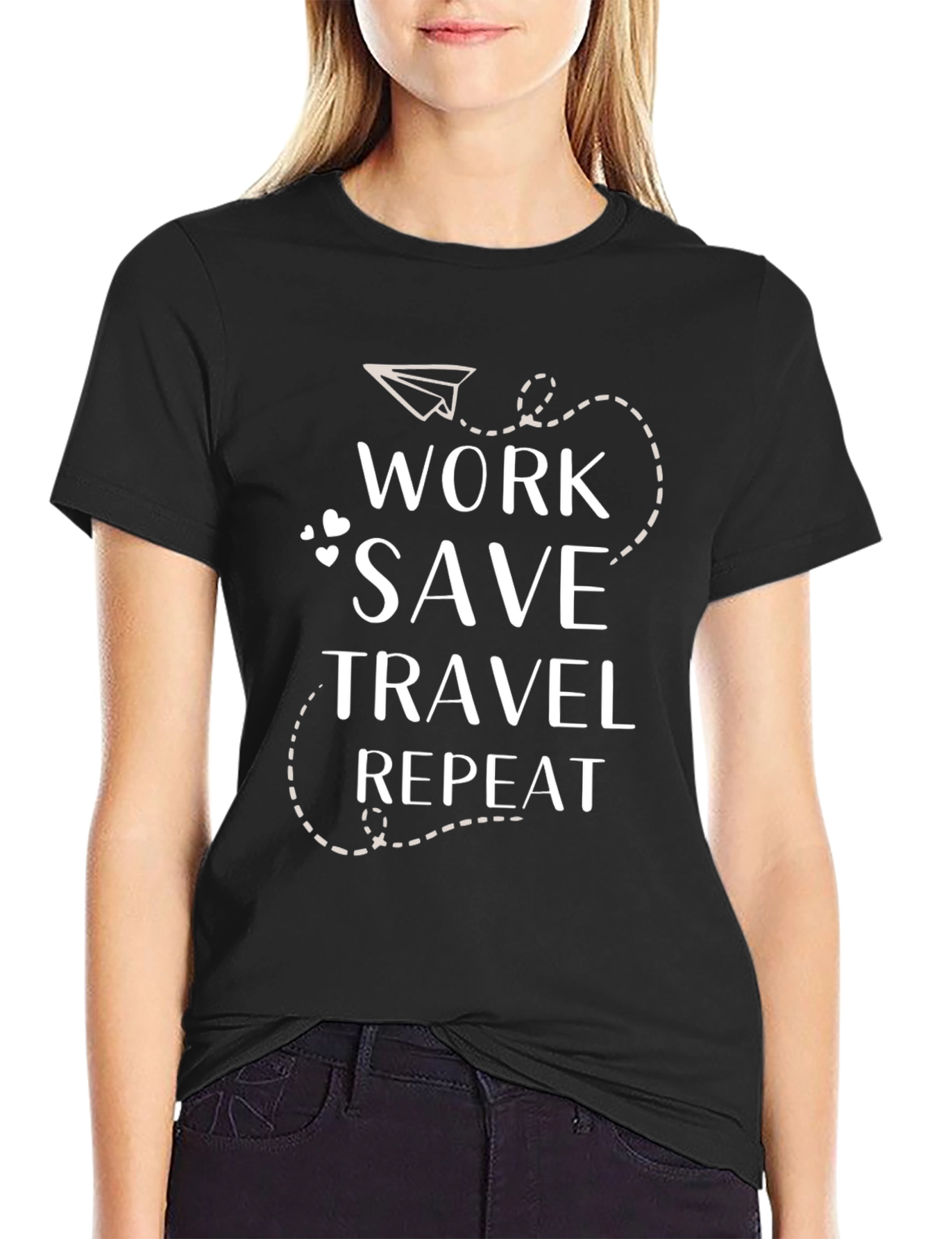 Work Save Travel Repeat Graphic Tee - Black Casual T-Shirt