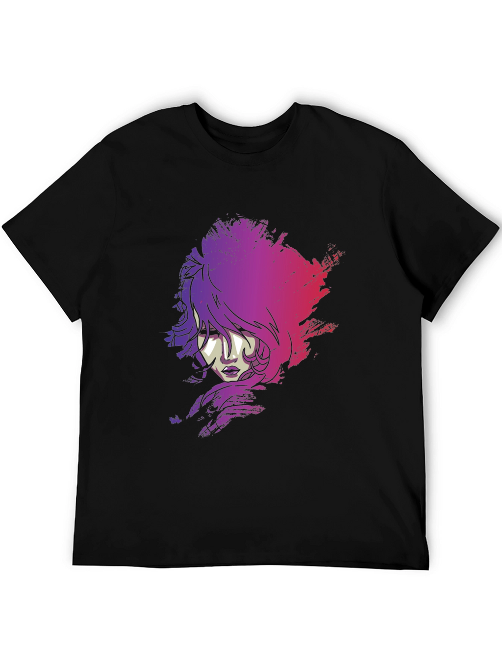 Vaporwave Woman Graphic Tee - Black Cotton
