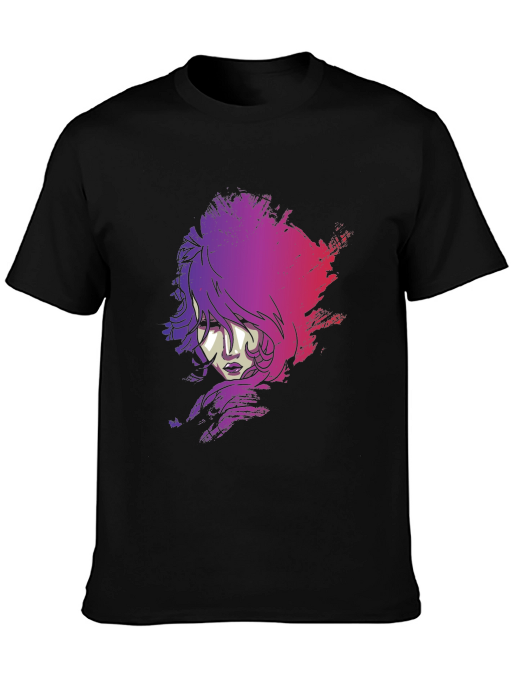 Vaporwave Woman Graphic Tee - Black Cotton