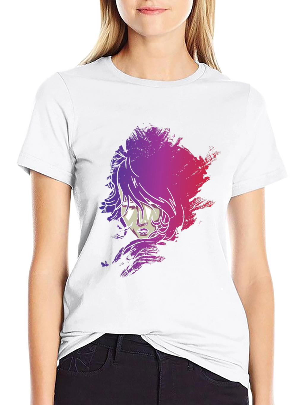 Vaporwave Woman Graphic Tee - Black Cotton