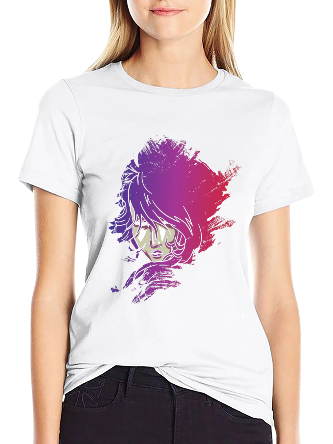 Vaporwave Woman Graphic Tee - Black Cotton