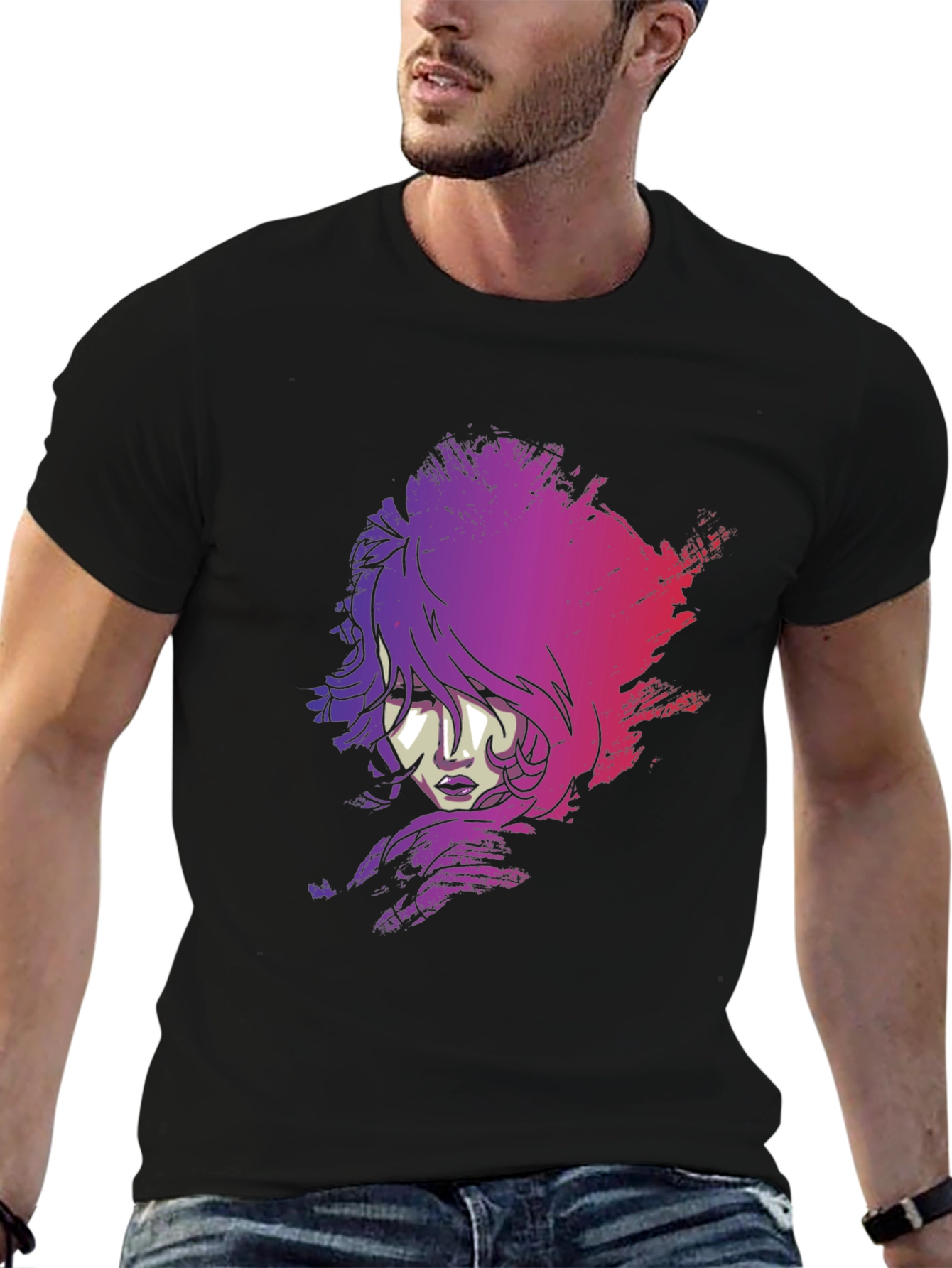 Vaporwave Woman Graphic Tee - Black Cotton