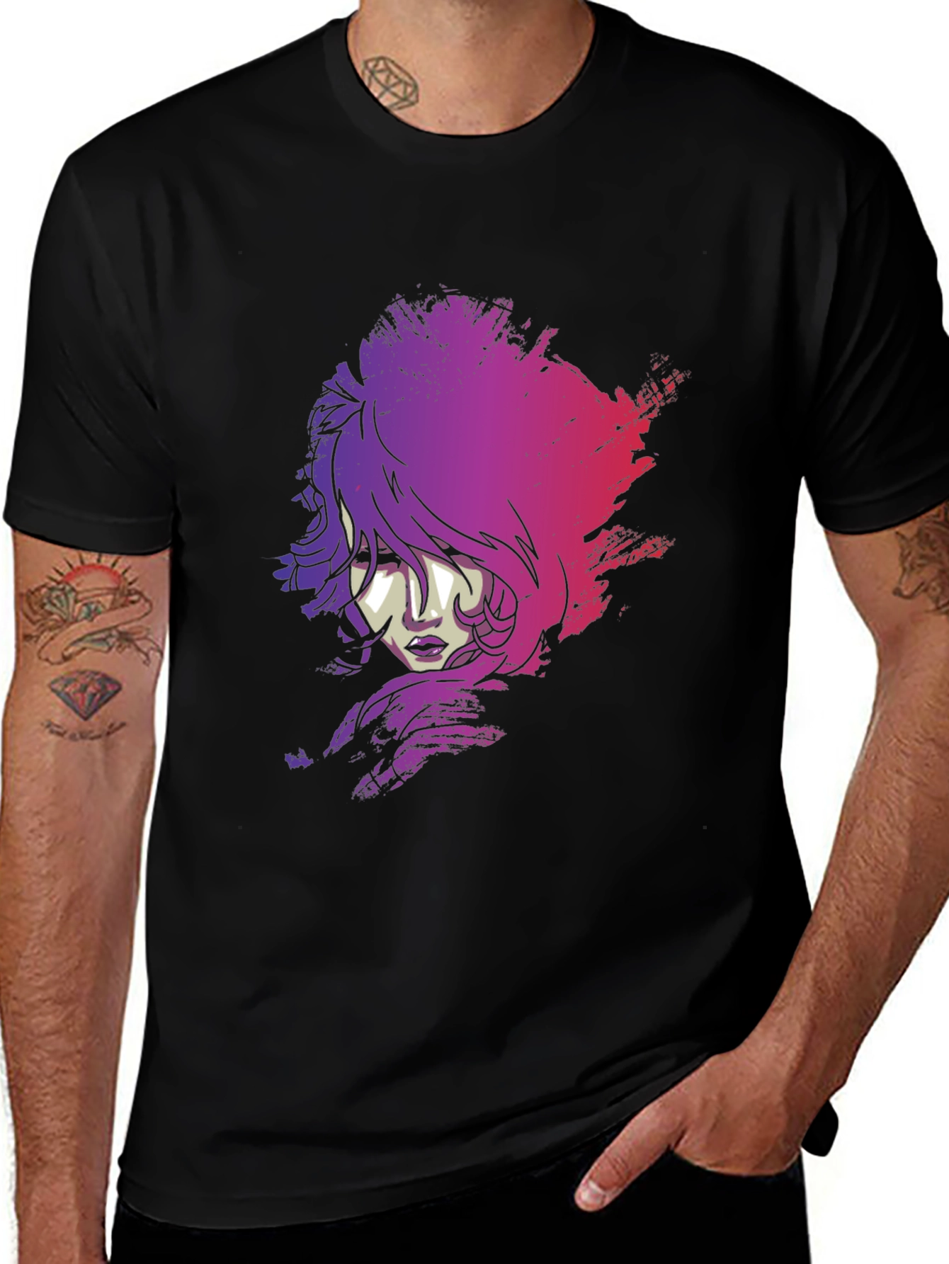 Vaporwave Woman Graphic Tee - Black Cotton