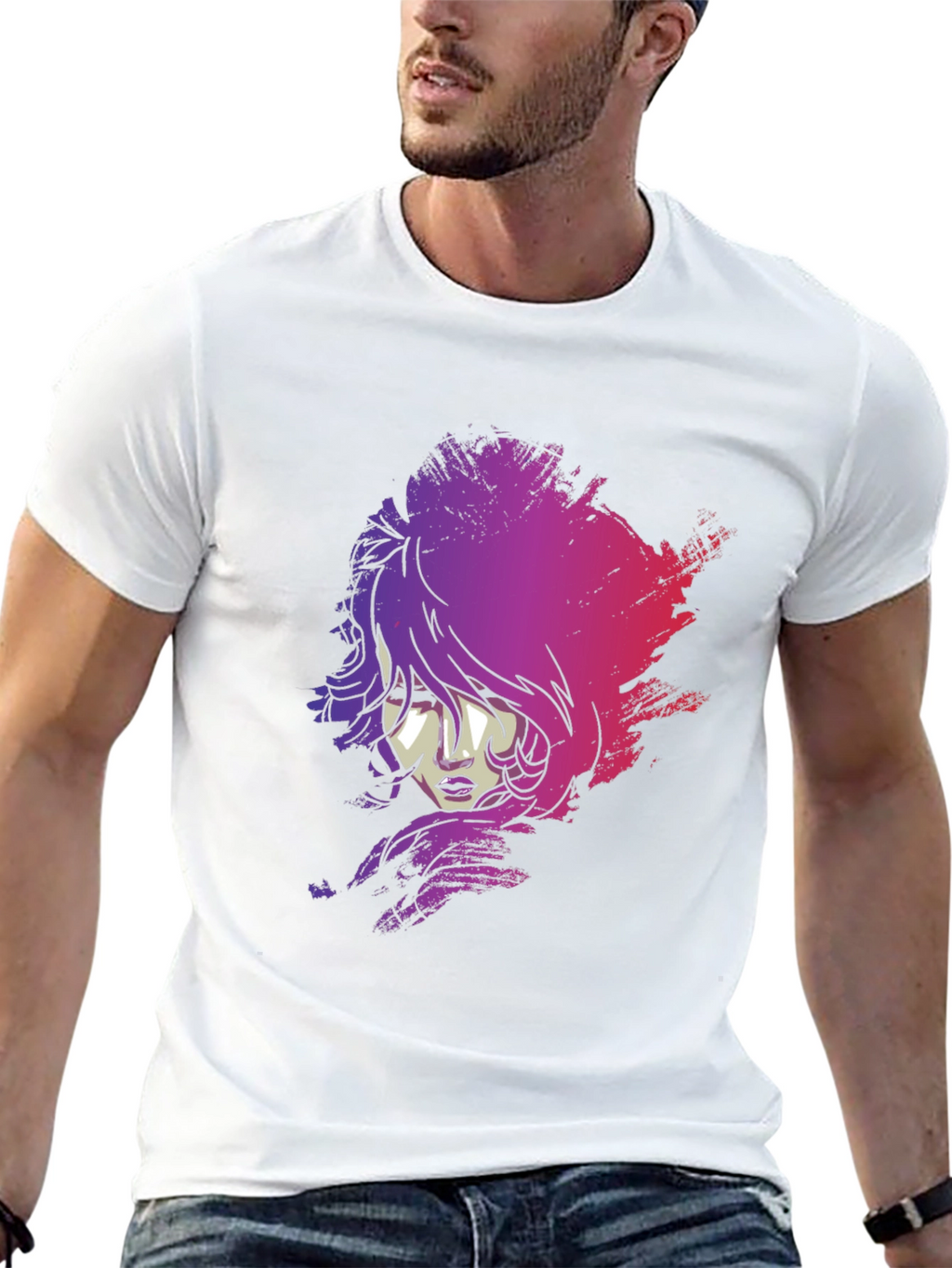 Vaporwave Woman Graphic Tee - Black Cotton