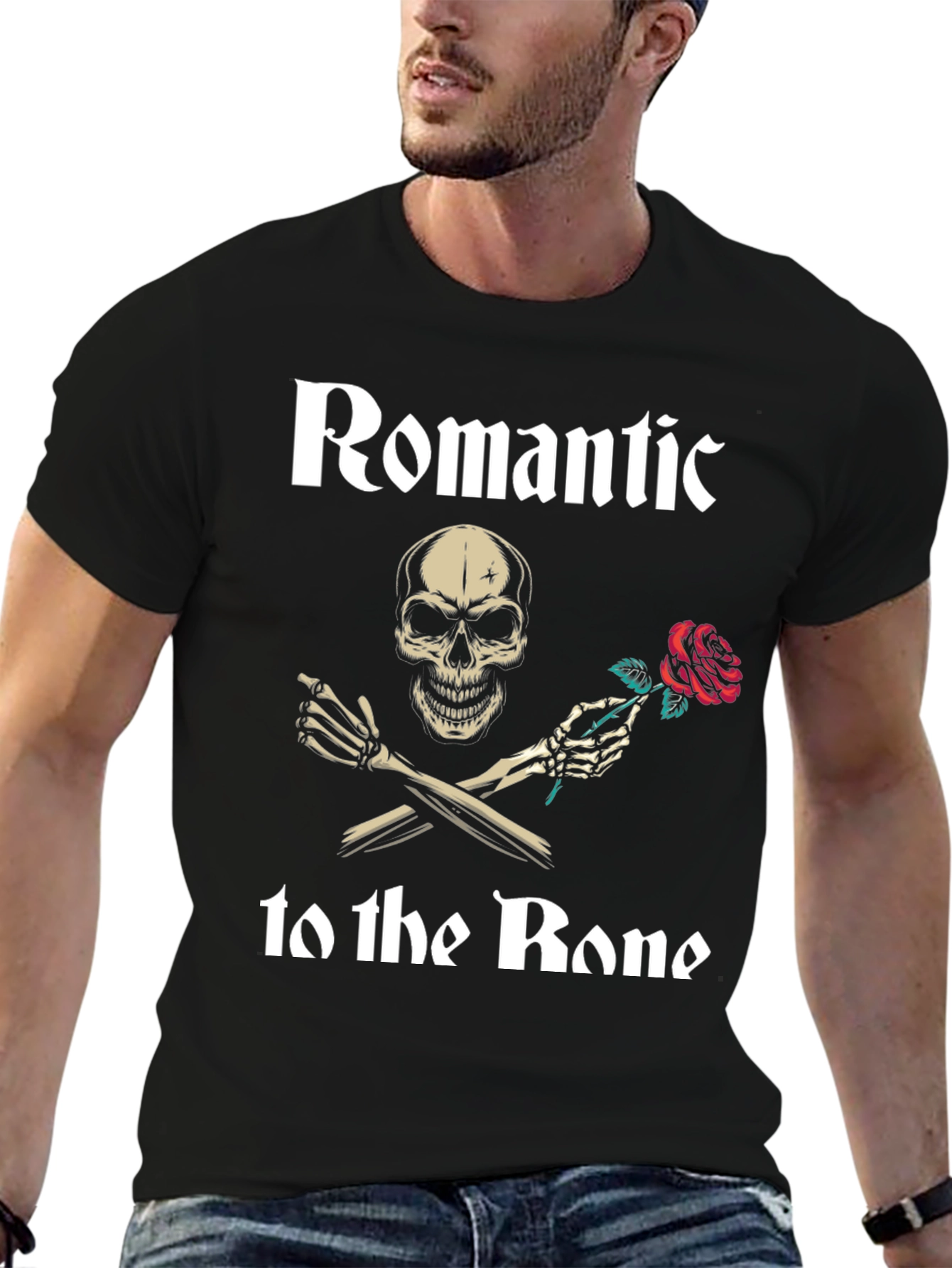 Romantic to the Bone T-Shirt Skull Rose Graphic