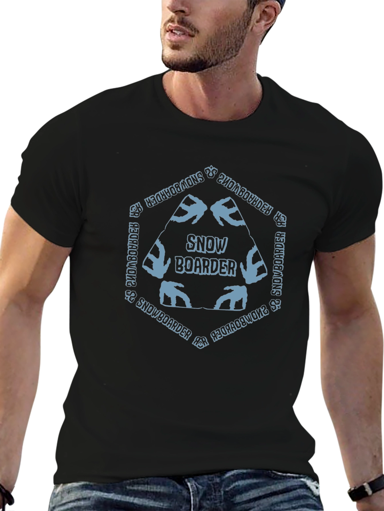 Snowboarder Graphic Tee - Stylish Mens Black T-Shirt