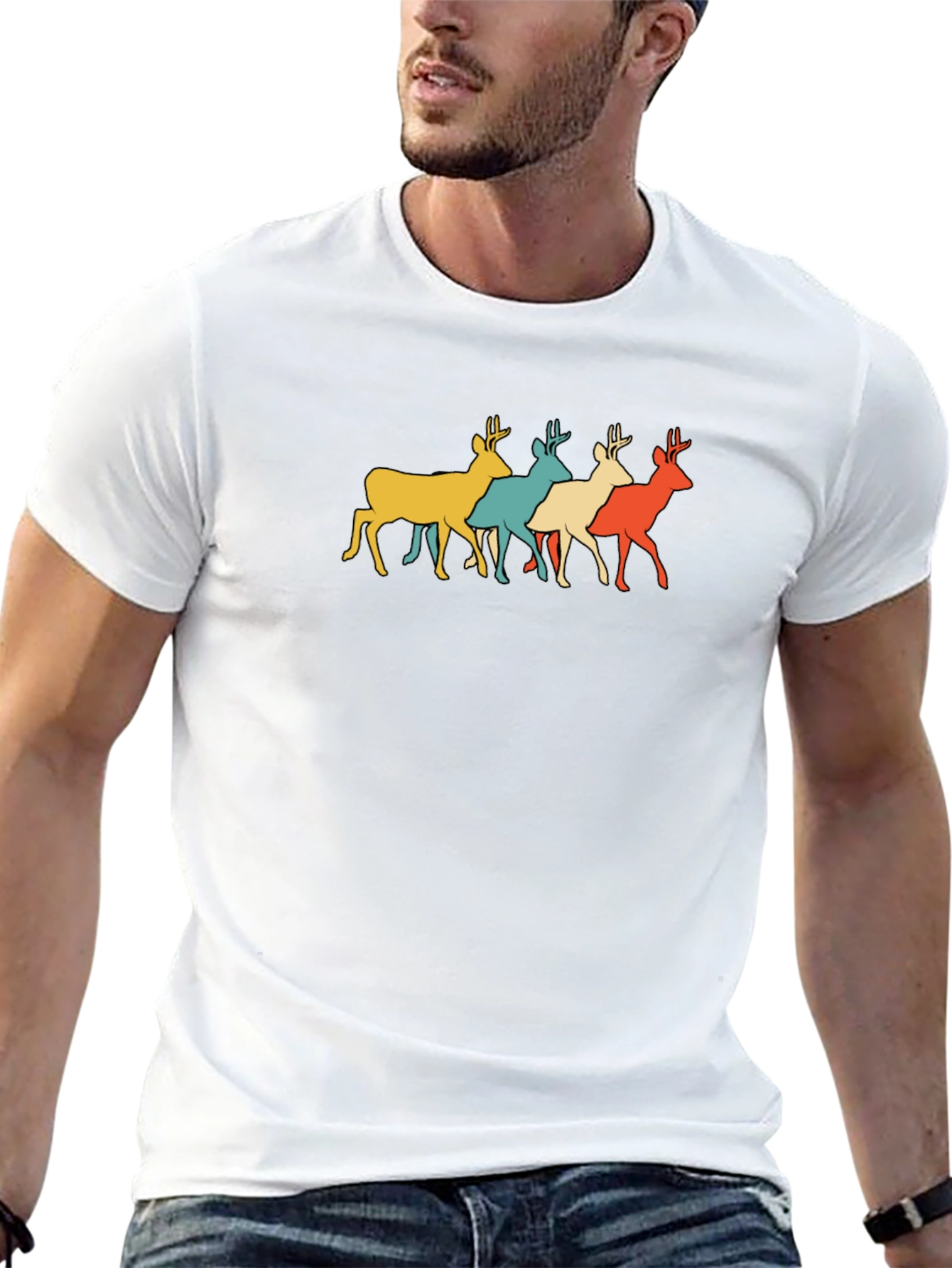 Retro Deer Graphic Tee - Mens Black T-Shirt