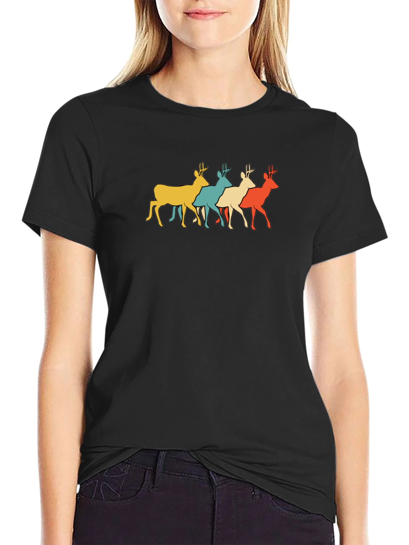 Retro Deer Graphic Tee - Mens Black T-Shirt