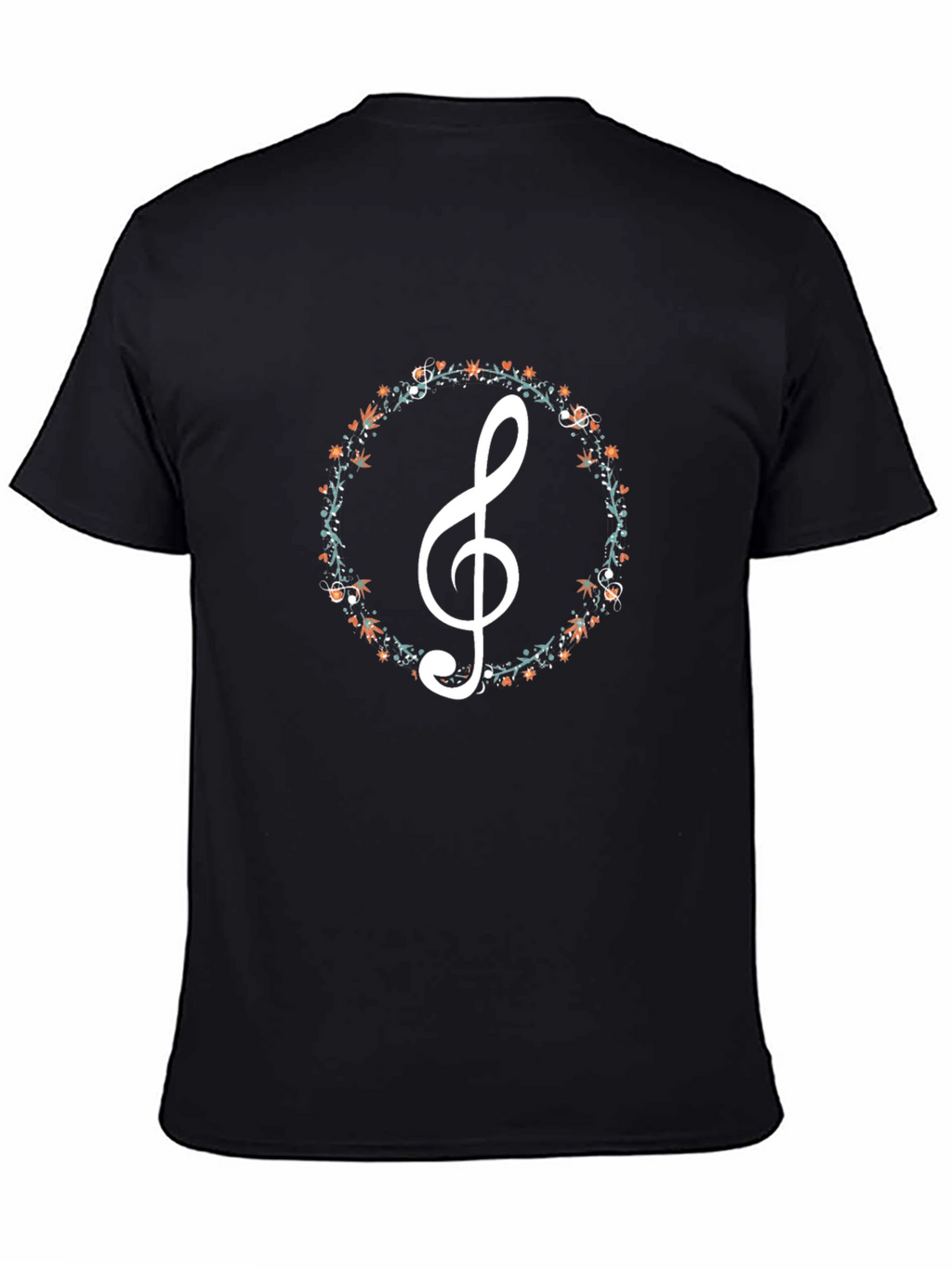 Floral Treble Clef Black T-Shirt