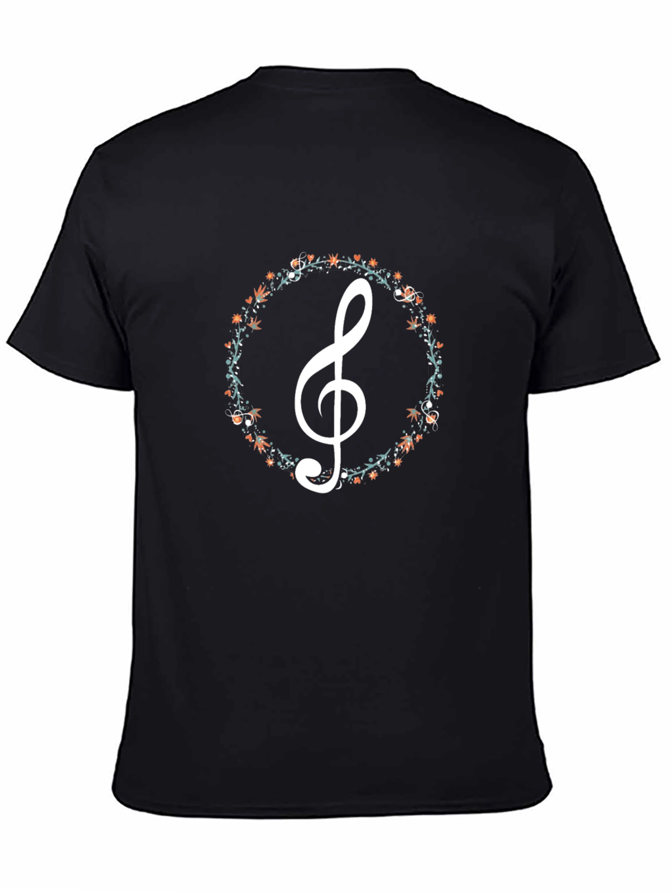Floral Treble Clef Black T-Shirt
