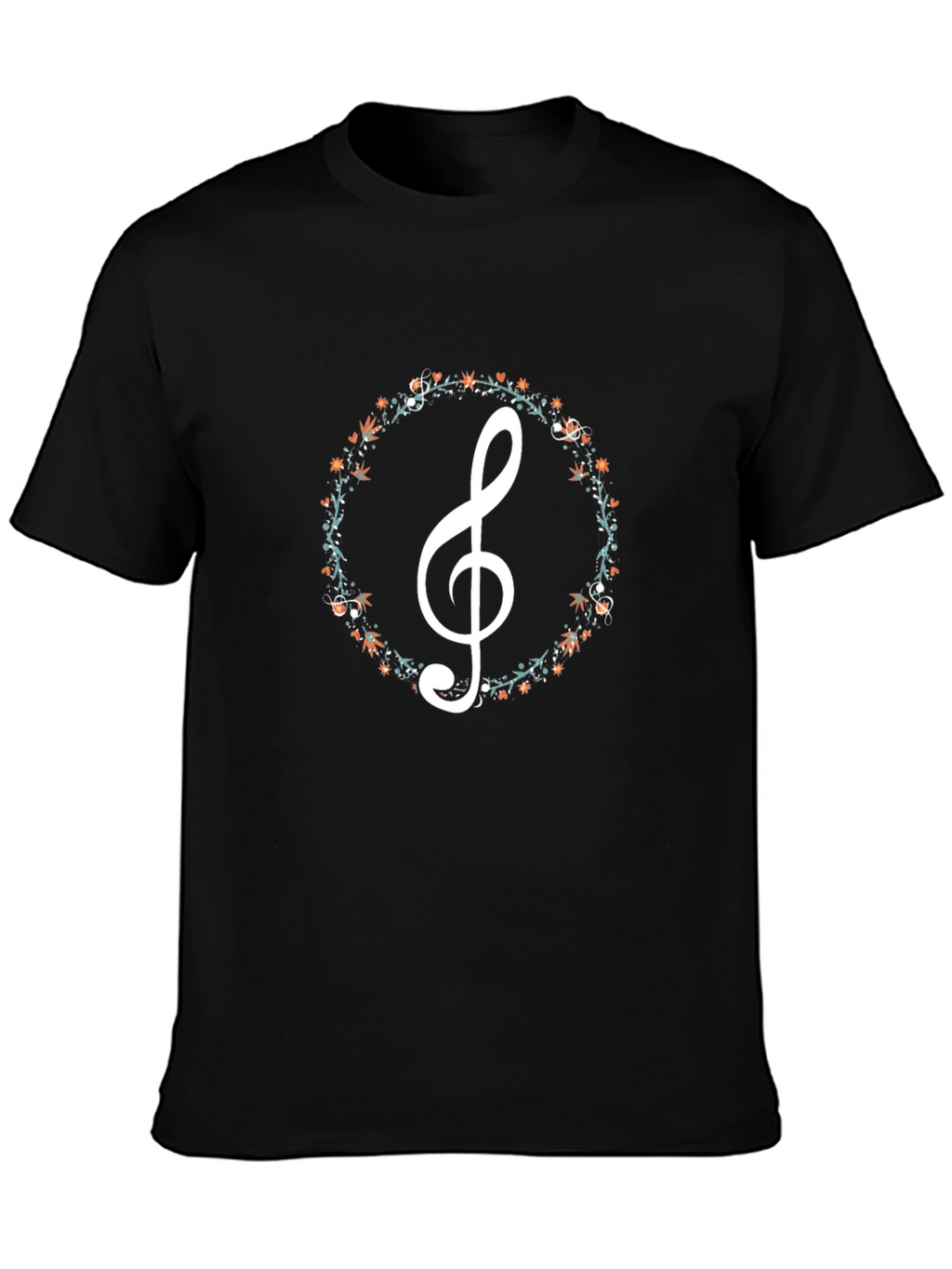 Floral Treble Clef Black T-Shirt
