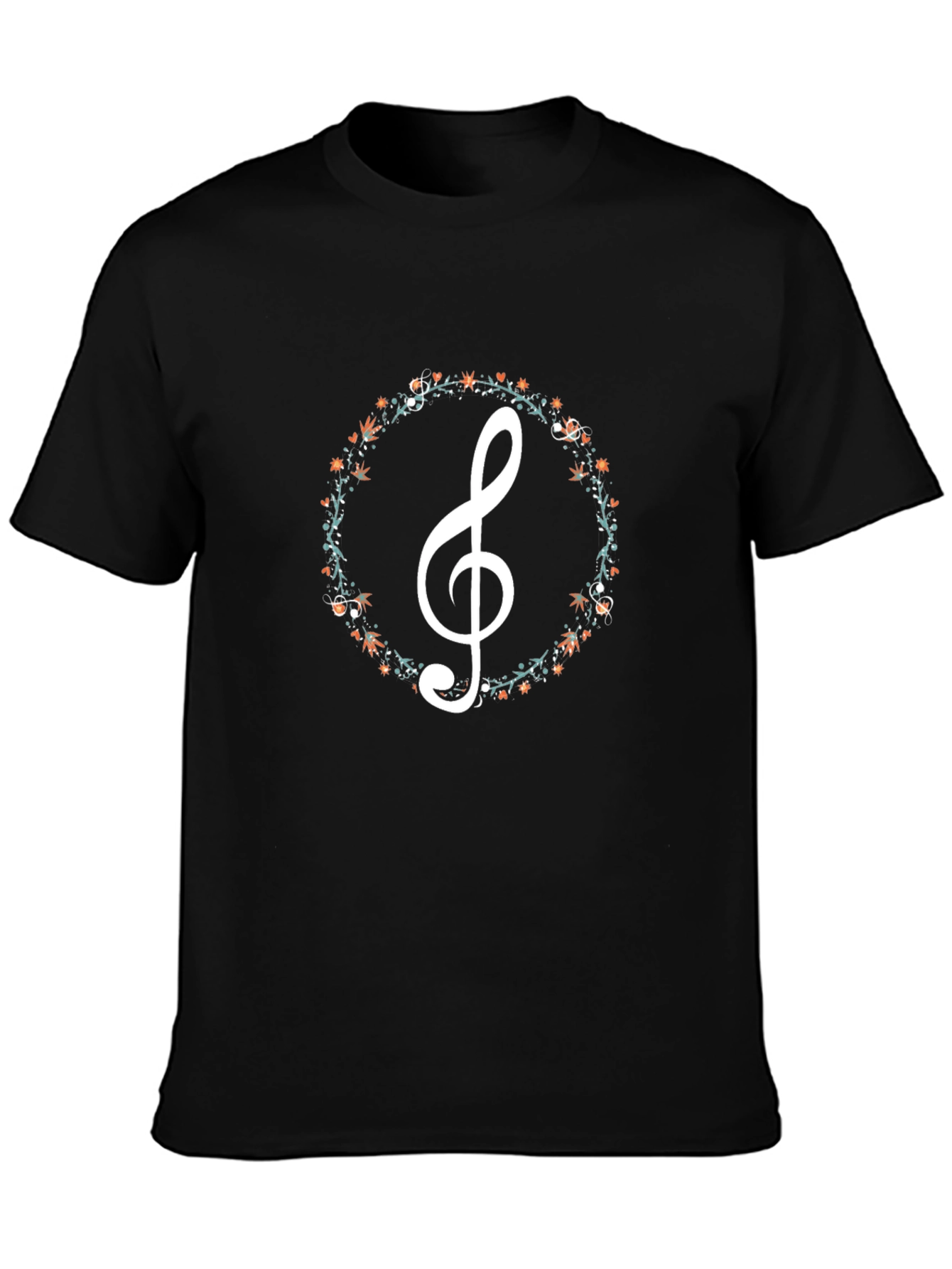 Floral Treble Clef Black T-Shirt