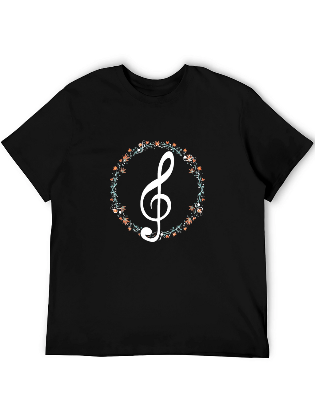 Floral Treble Clef Black T-Shirt