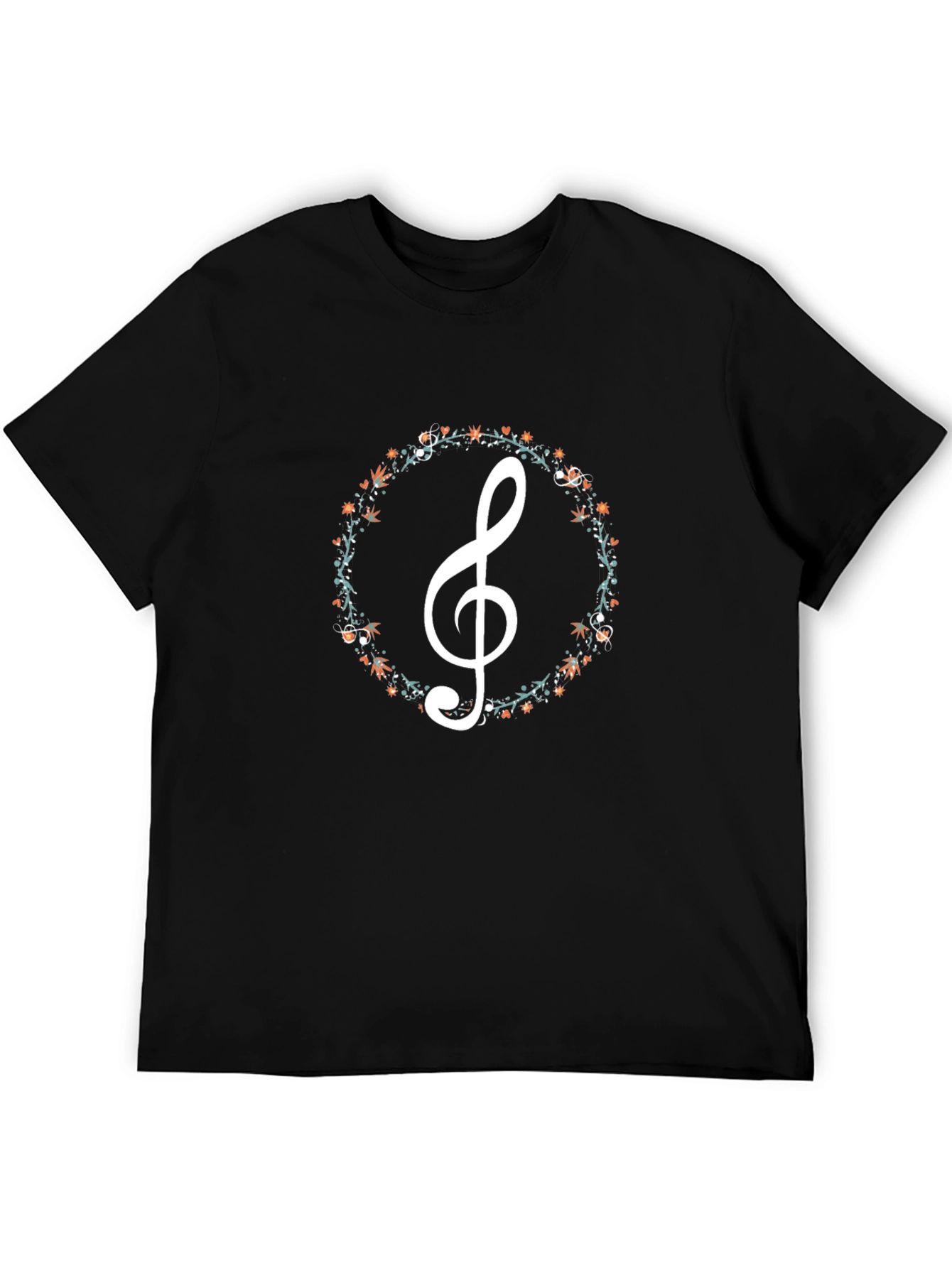 Floral Treble Clef Black T-Shirt