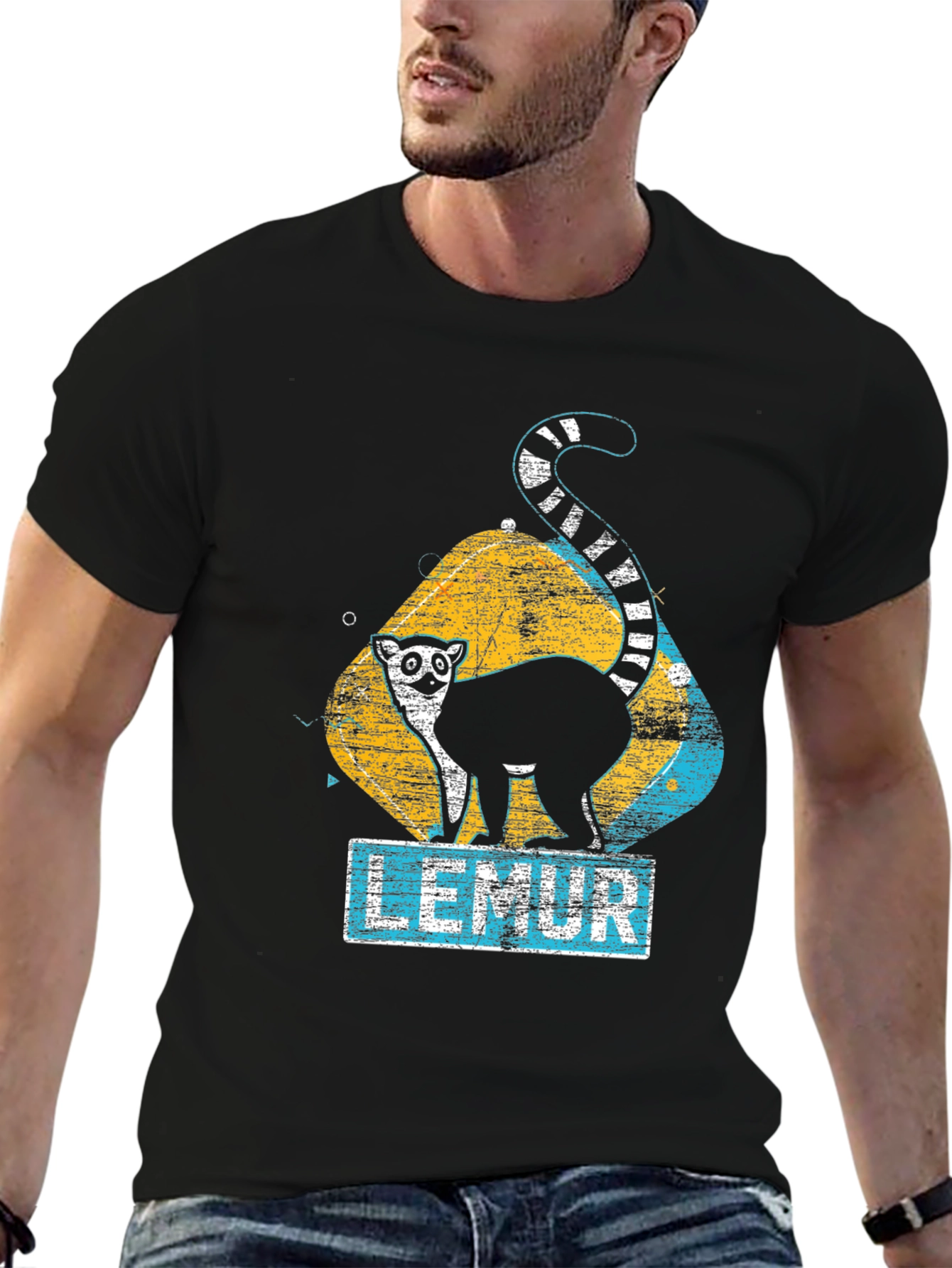 Lemur Graphic Print Black T-Shirt