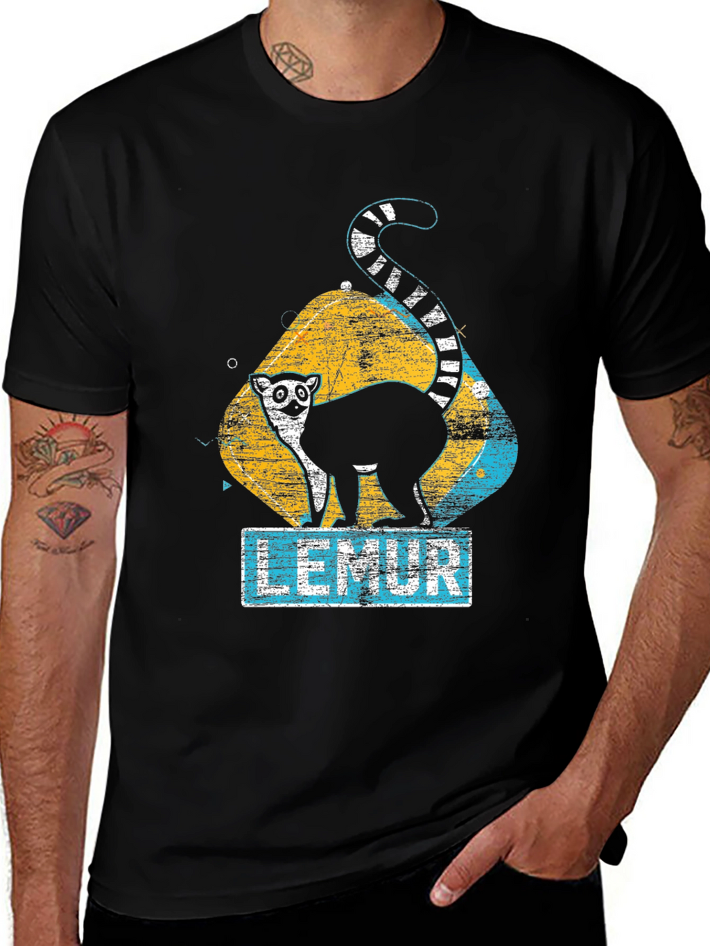 Lemur Graphic Print Black T-Shirt