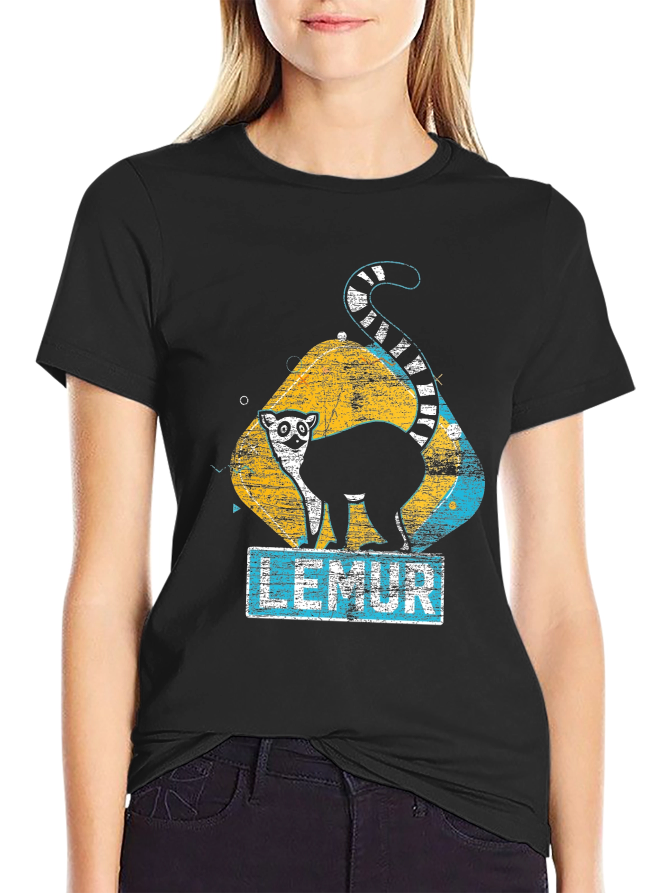 Lemur Graphic Print Black T-Shirt