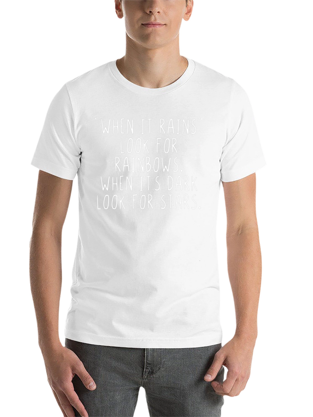 Inspirational Rain Rainbows Stars Graphic Tee - Black