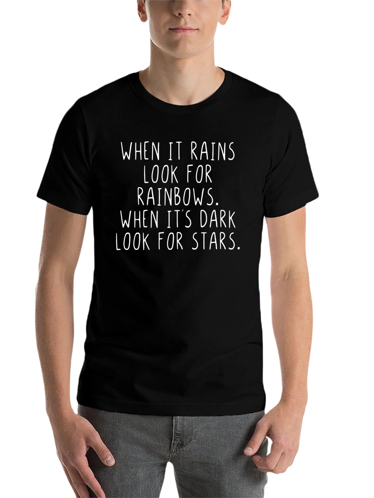Inspirational Rain Rainbows Stars Graphic Tee - Black