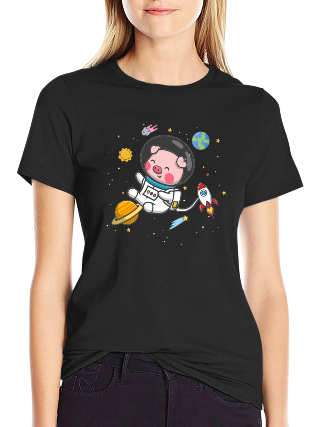 Astronaut Pig Graphic Tee - Space Adventure Shirt