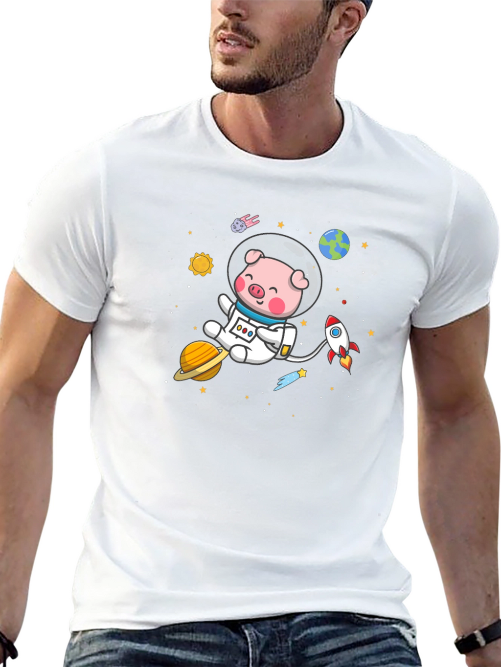 Astronaut Pig Graphic Tee - Space Adventure Shirt