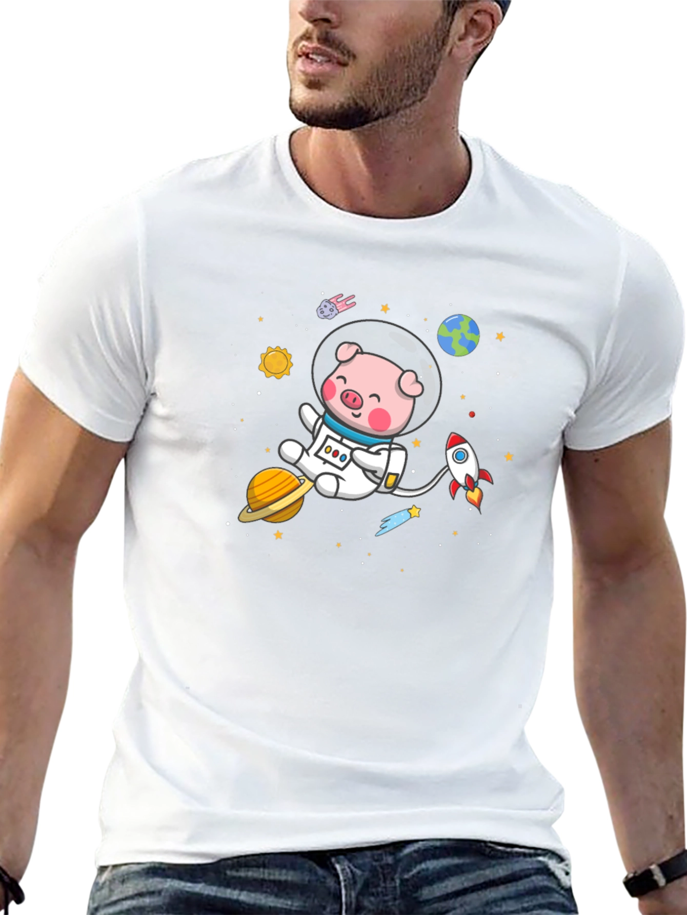 Astronaut Pig Graphic Tee - Space Adventure Shirt