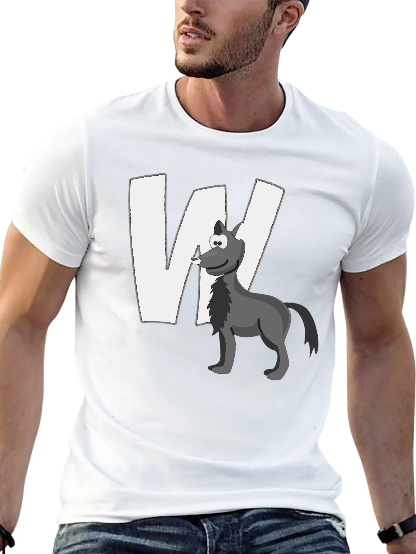 Wolf Cartoon Graphic Black T-Shirt