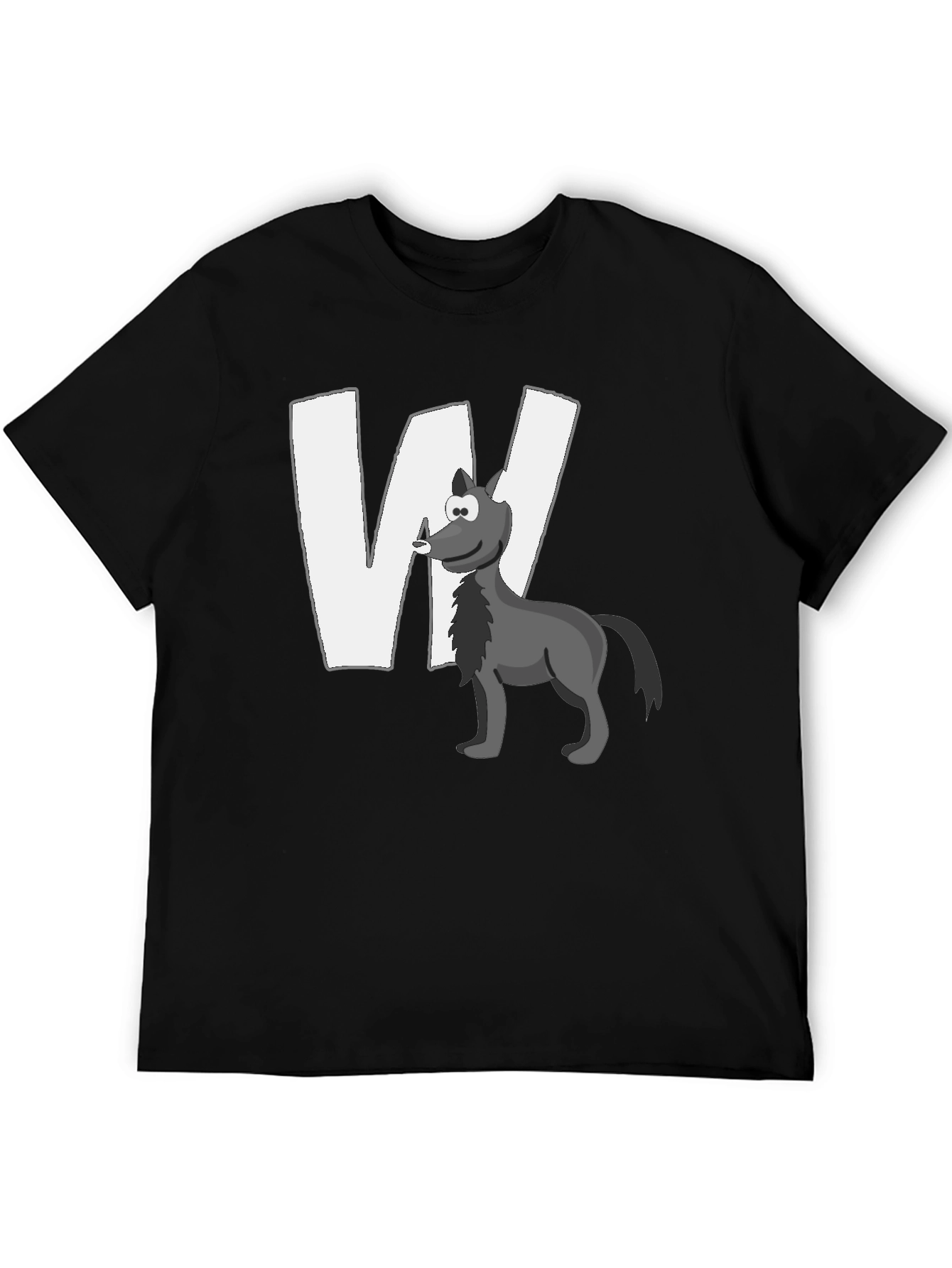 Wolf Cartoon Graphic Black T-Shirt