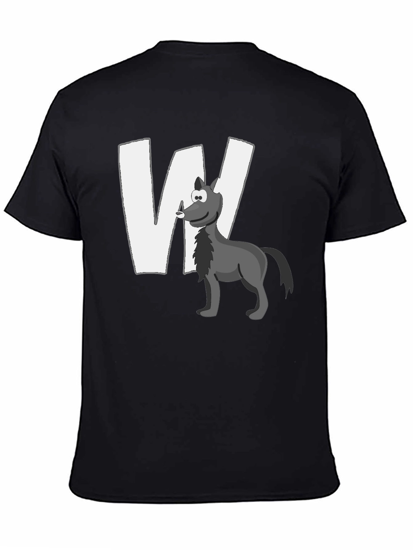 Wolf Cartoon Graphic Black T-Shirt