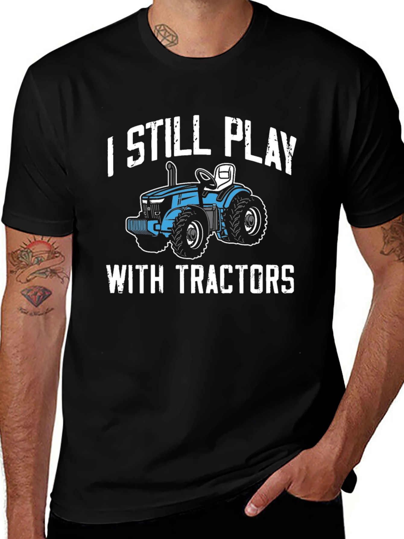 I Still Play With Tractors Graphic Tee - Black