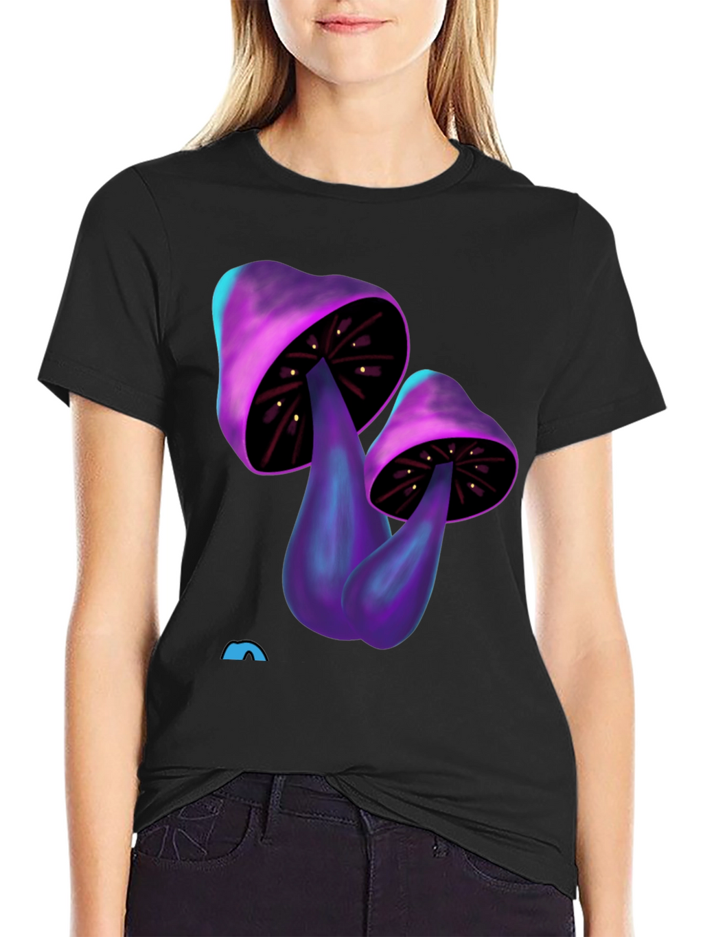Psychedelic Mushroom Graphic Tee - Black Cotton T-Shirt