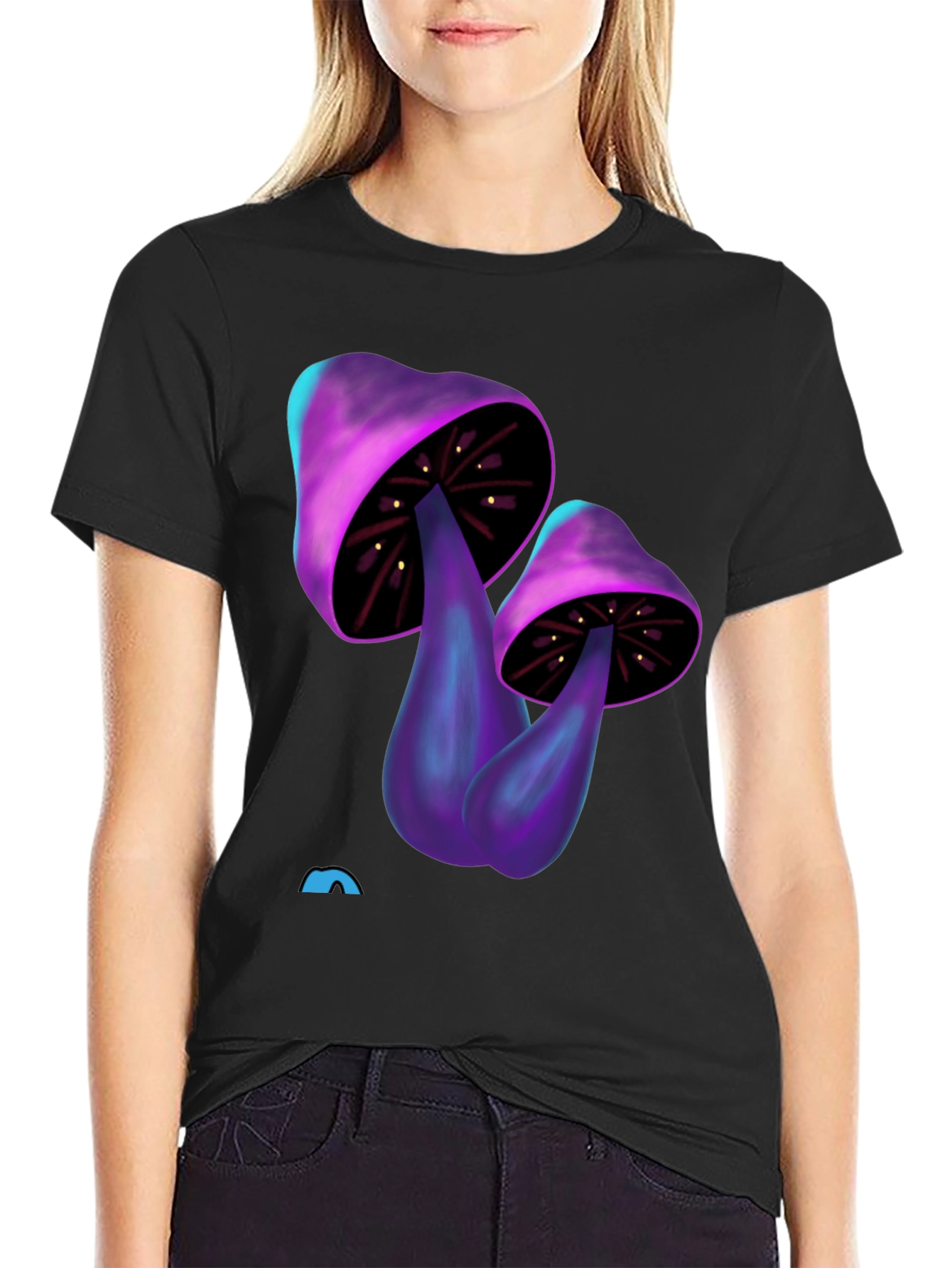 Psychedelic Mushroom Graphic Tee - Black Cotton T-Shirt