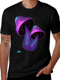 Psychedelic Mushroom Graphic Tee - Black Cotton T-Shirt