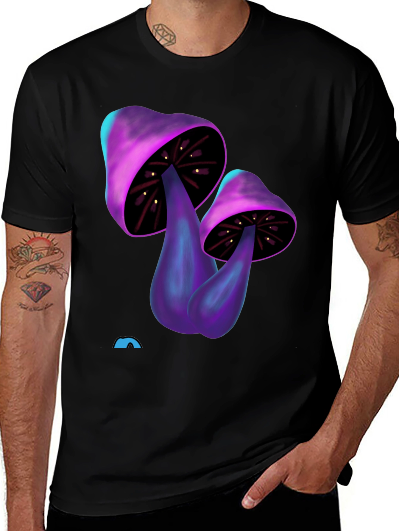 Psychedelic Mushroom Graphic Tee - Black Cotton T-Shirt