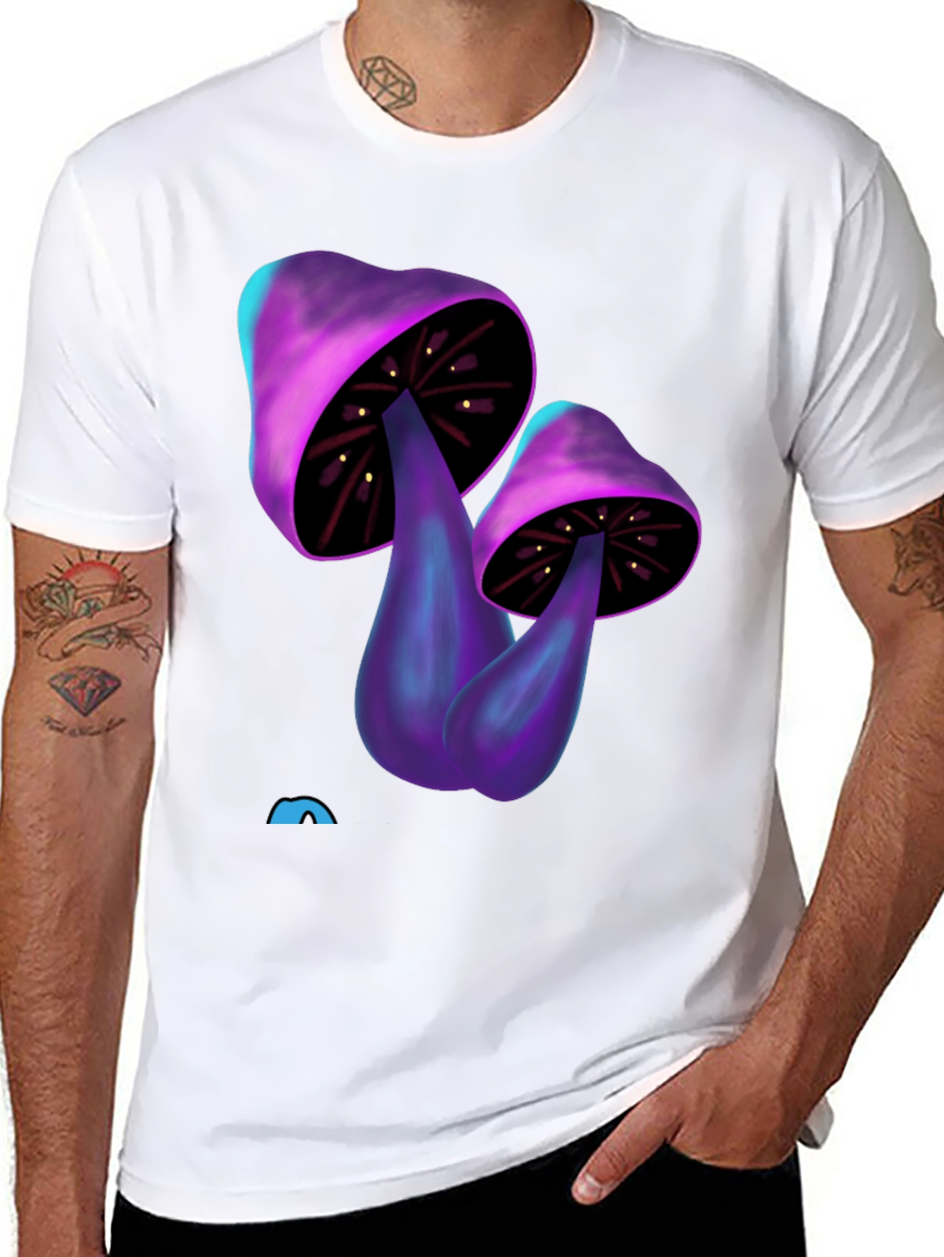 Psychedelic Mushroom Graphic Tee - Black Cotton T-Shirt