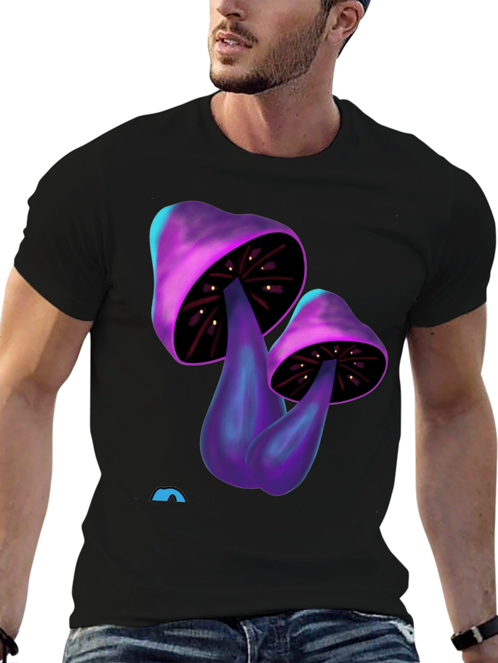 Psychedelic Mushroom Graphic Tee - Black Cotton T-Shirt